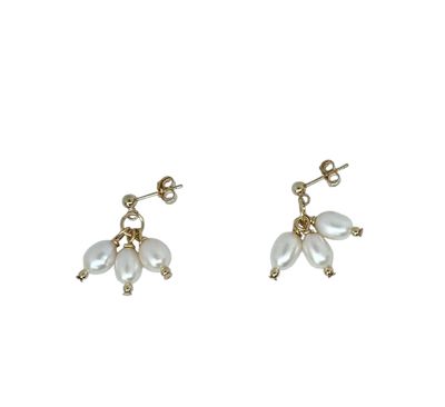 Gold triple pearl drop earrings