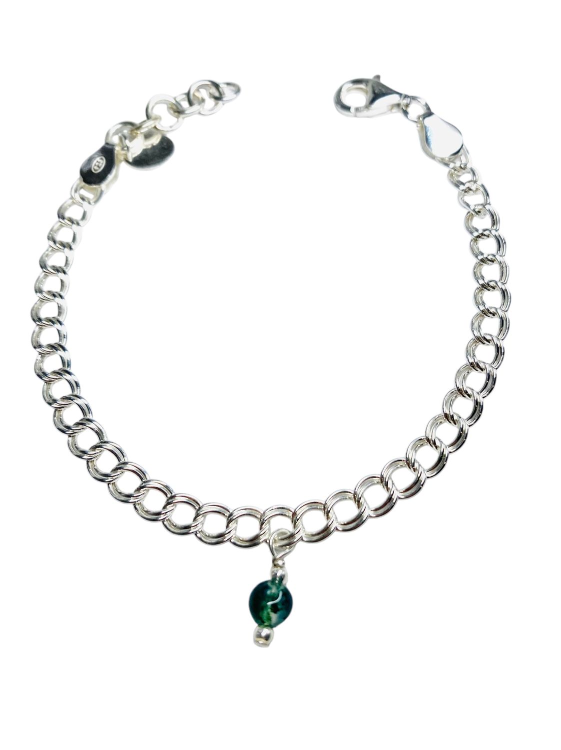 Silver Double curb chain gemstone Bracelet