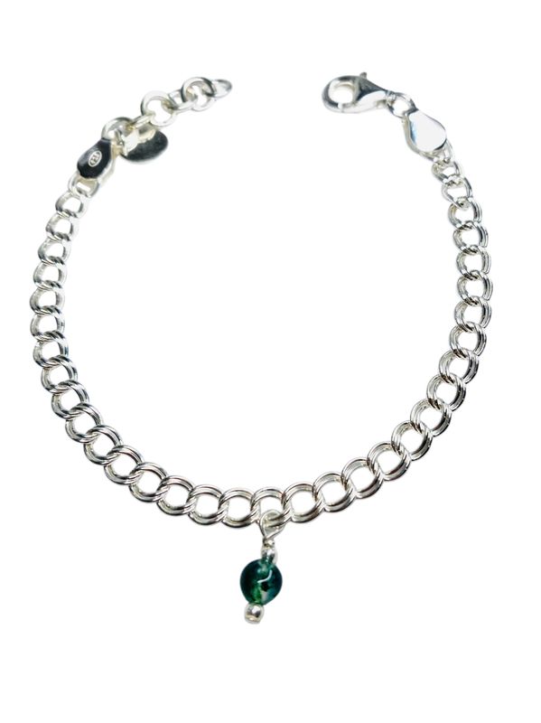 Silver Double curb chain gemstone Bracelet