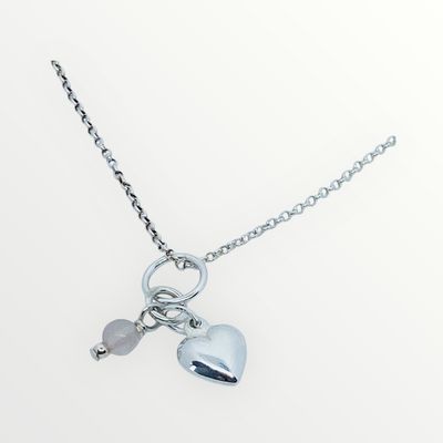 Silver heart gemstone necklace