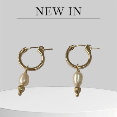 Gold small hoop Pearl earrings