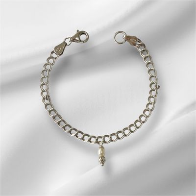 Silver Double curb chain dainty pearl Bracelet
