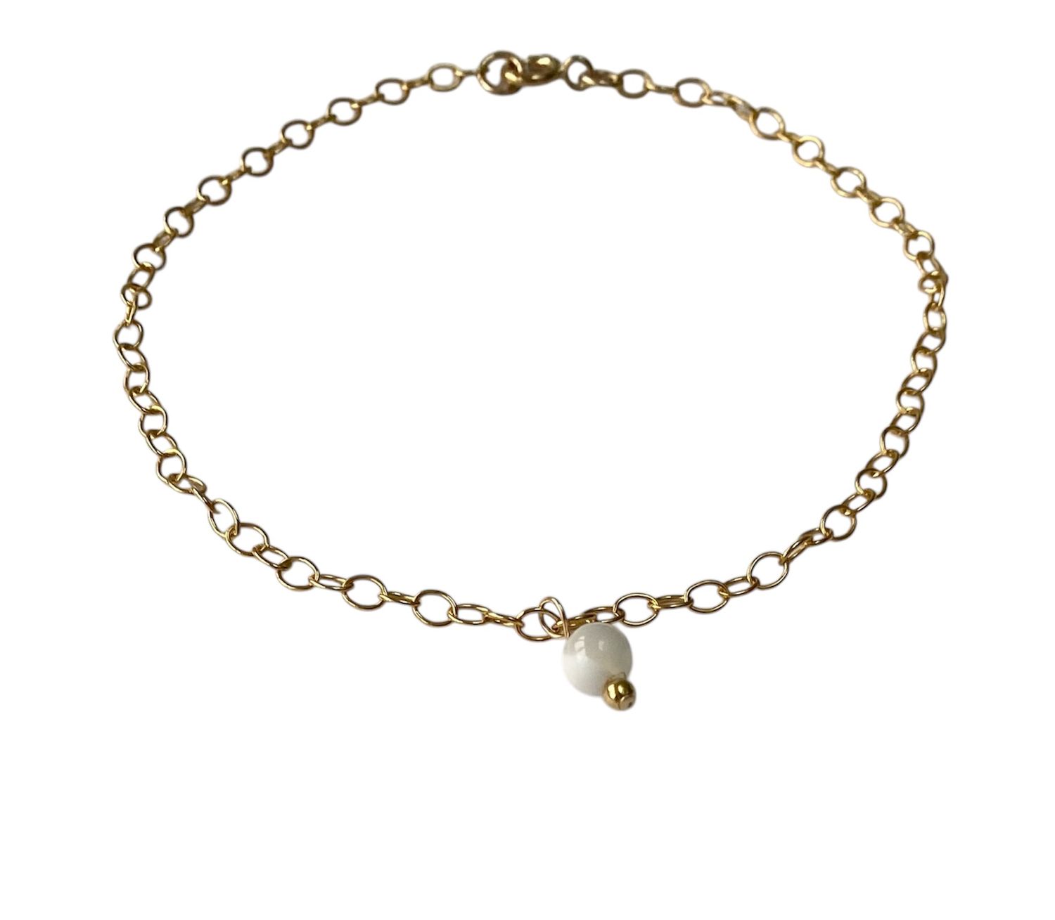 Mother of pearl fine cable gemstone bracelet in gold filled