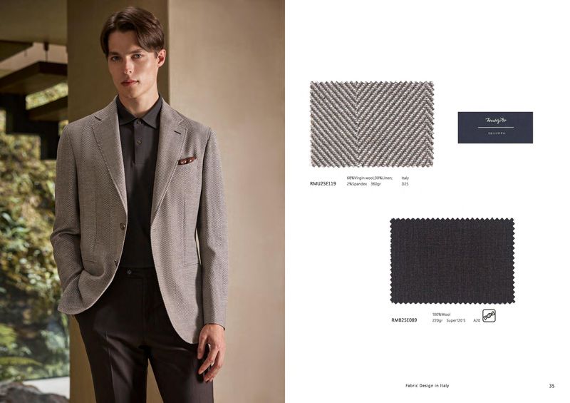 Taupe Herringbone Blazer with Dark Brown Trousers
