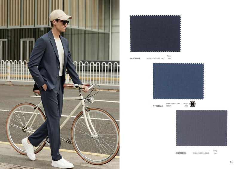 Tailored Navy Blue Men’s Suit – Stretch Wool Blend for Summer