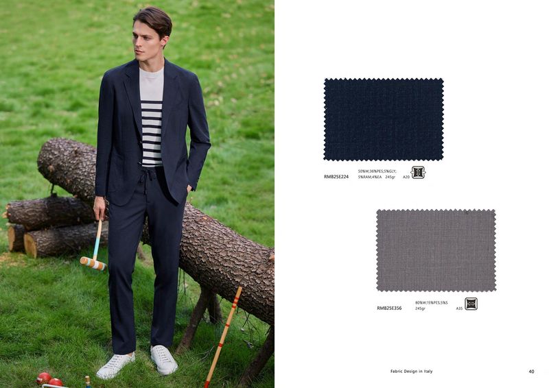 Lightweight Navy Textured Men’s Suit – Stretch Travel Look