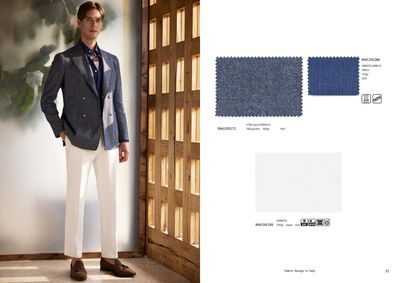 Blue Linen Double-Breasted Blazer &amp; Off-White Trousers