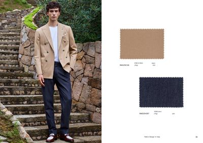 Sand Cotton Blazer with Denim Effect Trousers