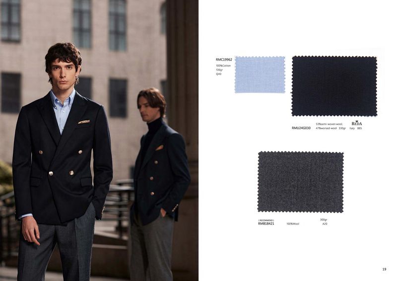 Navy Wool Double-Breasted Blazer &amp; Grey Wool Trousers