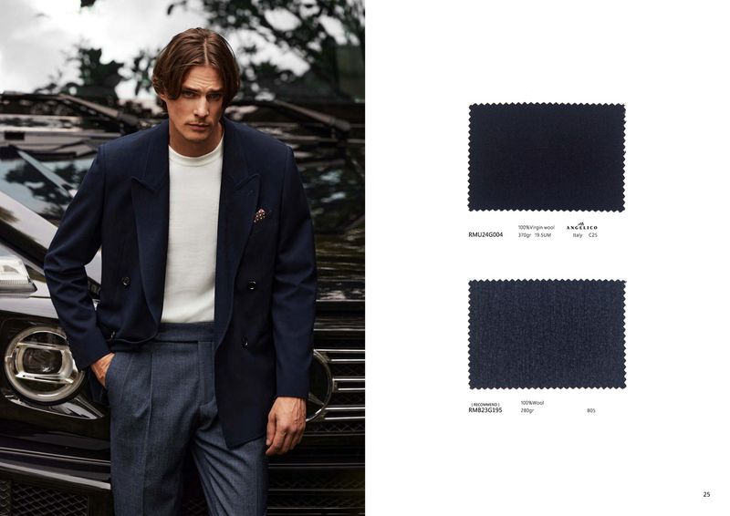 Navy Double-Breasted Blazer &amp; Textured Blue Trousers