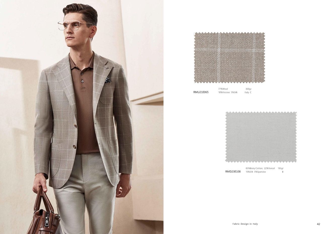 Light Check Blazer with Taupe Trousers – Understated Sophistication
