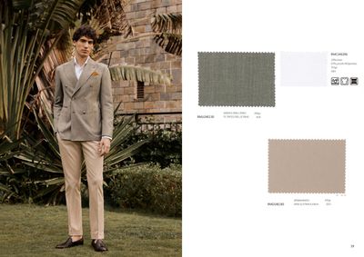 Olive Green Double-Breasted Jacket &amp; Beige Trousers | Natural Summer Charm