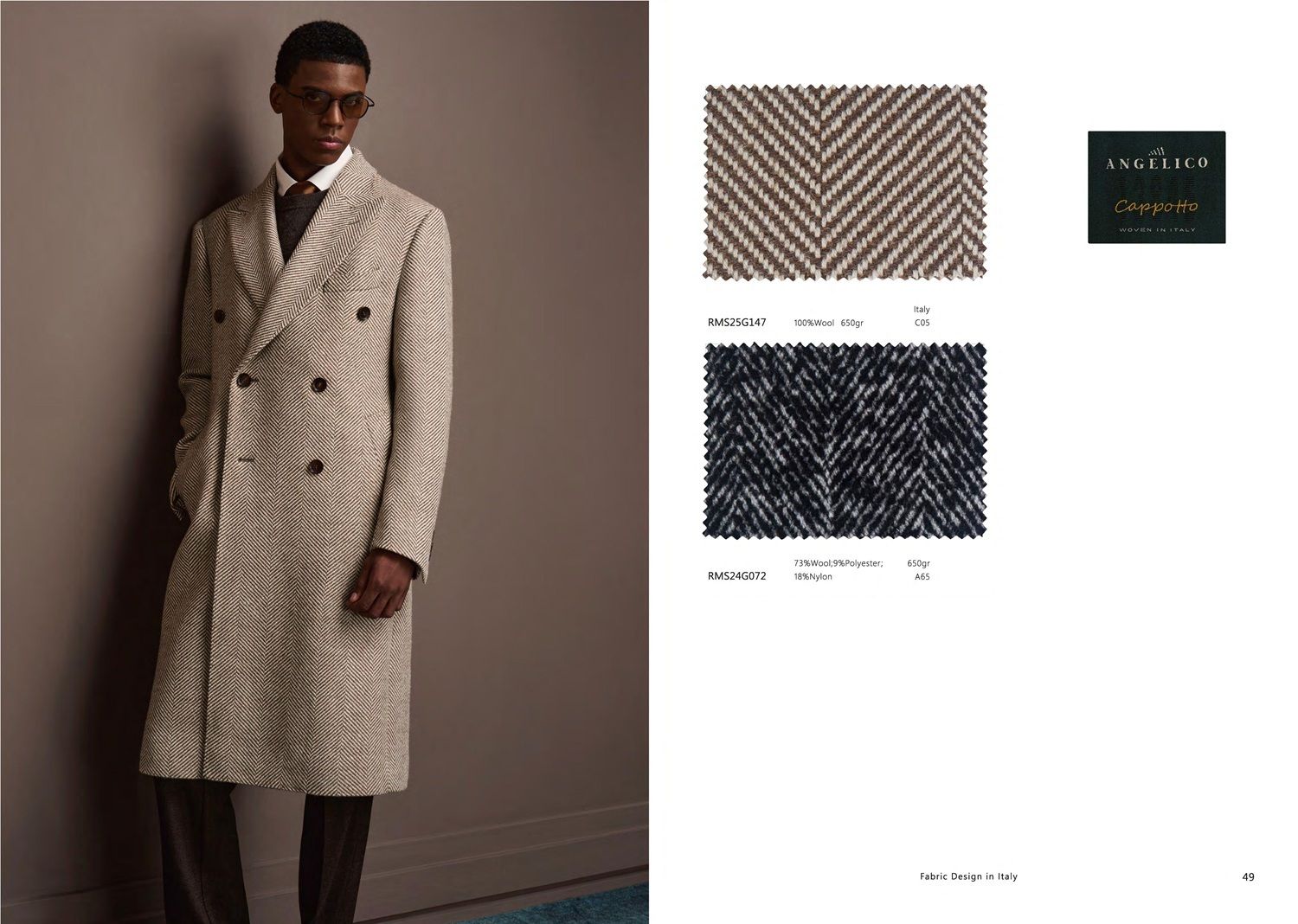 Double-Breasted Herringbone Wool Overcoat