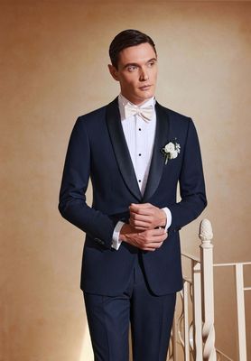 Navy Jacquard Wedding Suit – Textured Elegance for the Big Day