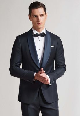 Midnight Blue Wedding Tuxedo – Pure Wool with Satin Shawl Lapel