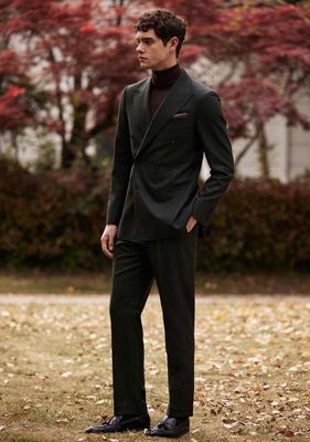 Tailored Dark Double-Breasted Suit