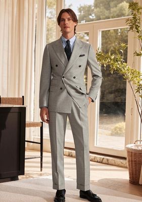 Light Grey Double-Breasted Men&#39;s Suit
