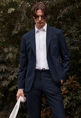 Tailored Navy Drawstring Suit – Modern Formal Flexibility