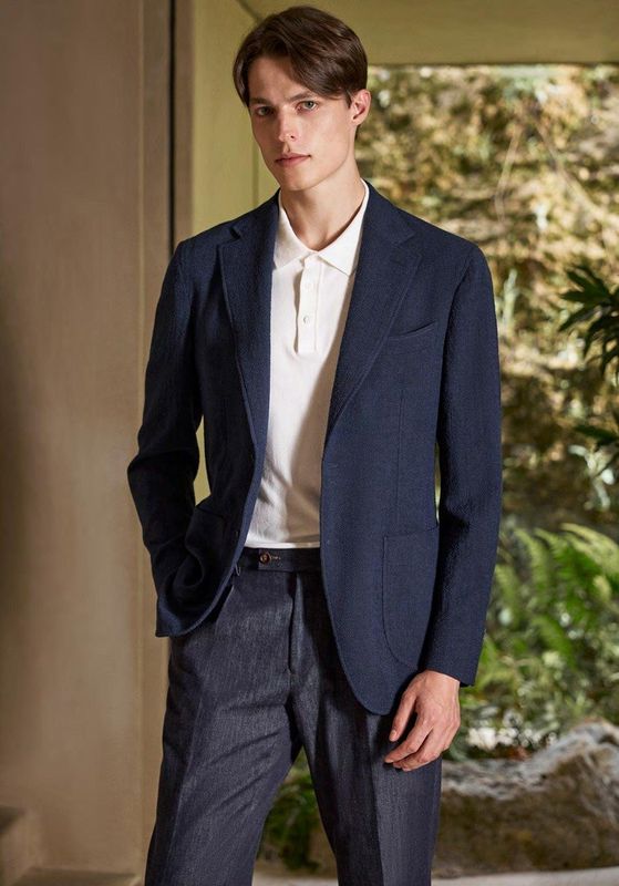 Textured Blazer with Lightweight Cotton Trousers