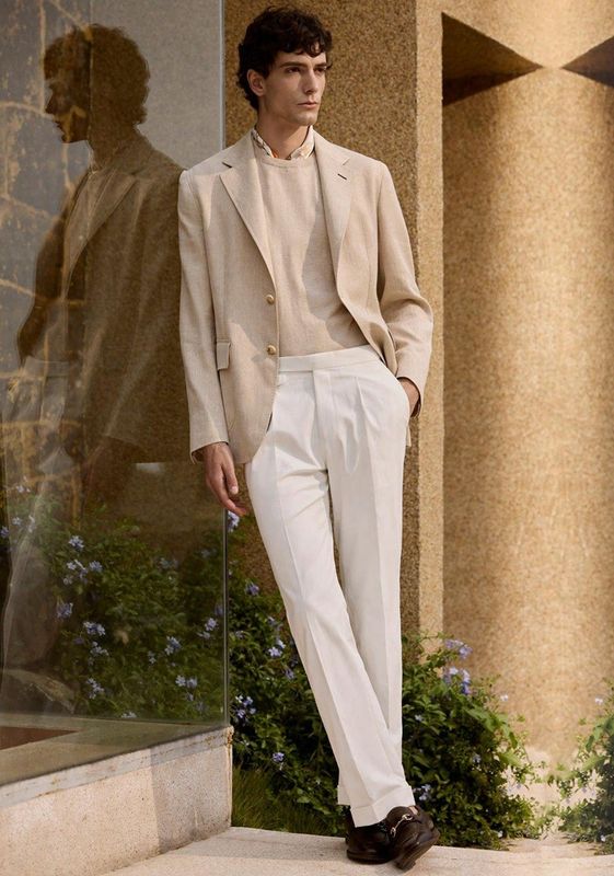 Natural Beige Blazer with Ivory Trousers