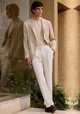 Natural Beige Blazer with Ivory Trousers