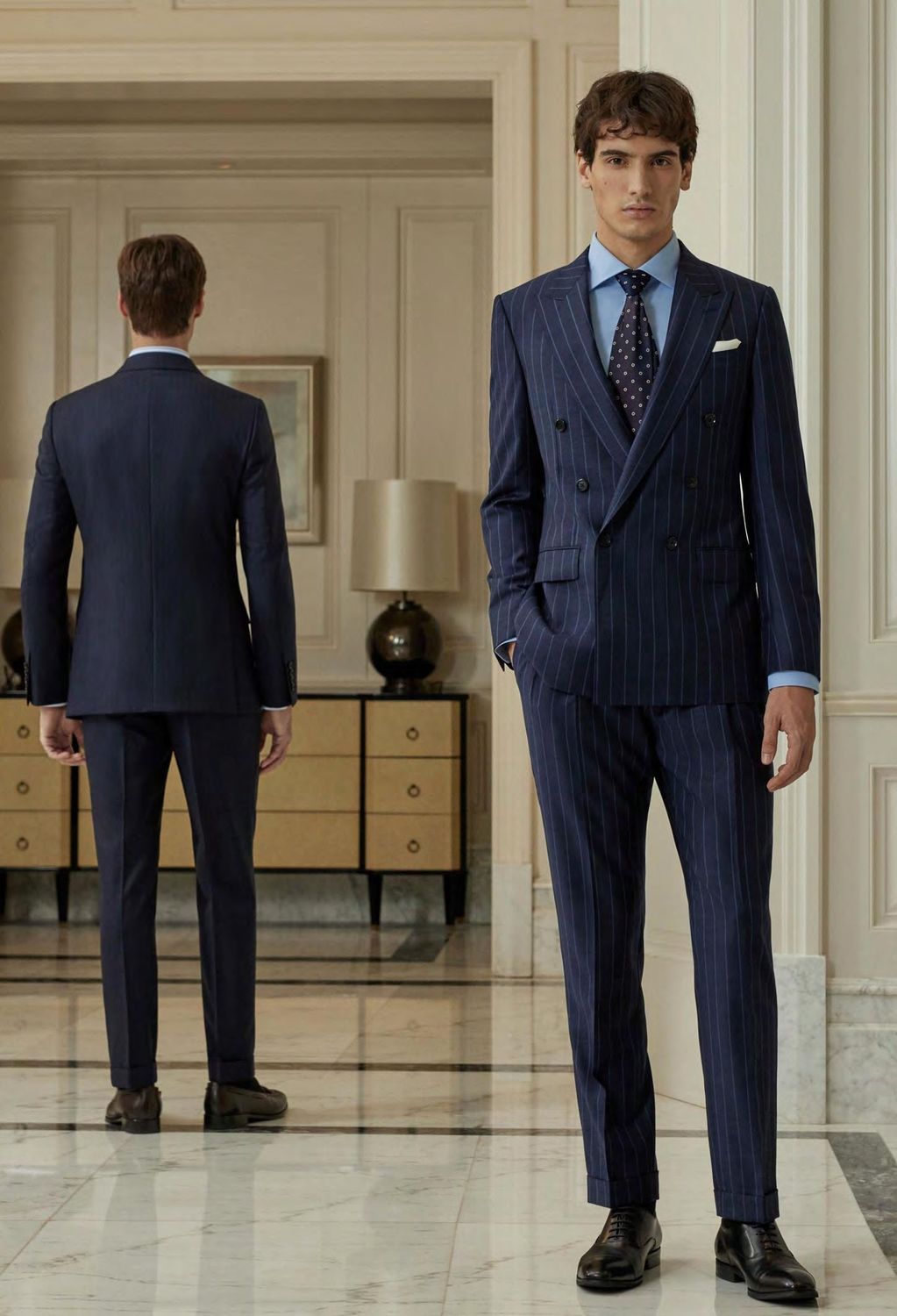 Men&#39;s Navy Pinstripe Double-Breasted Suit – Bold, Executive &amp; Iconic