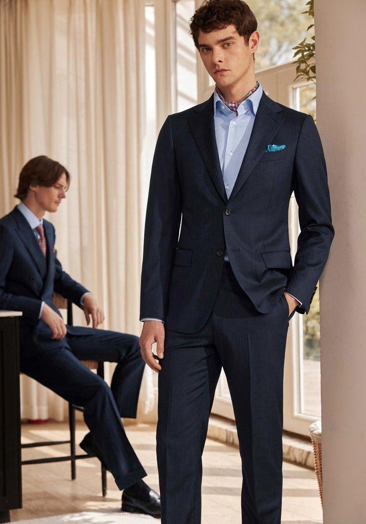 Men&#39;s Navy Suit with Tonal Stripes – Subtle, Versatile &amp; Elevated