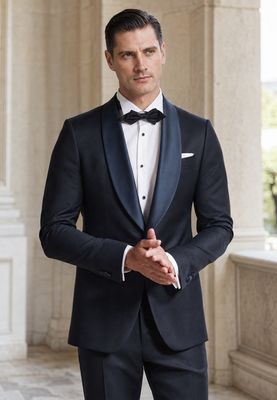 Midnight Blue Wedding Tuxedo – Pure Wool with Satin Shawl Lapel