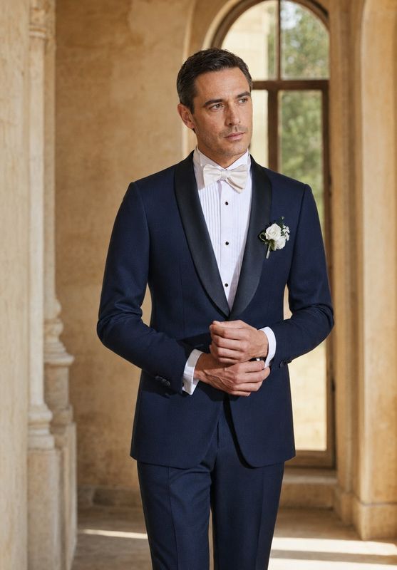 Navy Jacquard Wedding Suit – Textured Elegance for the Big Day