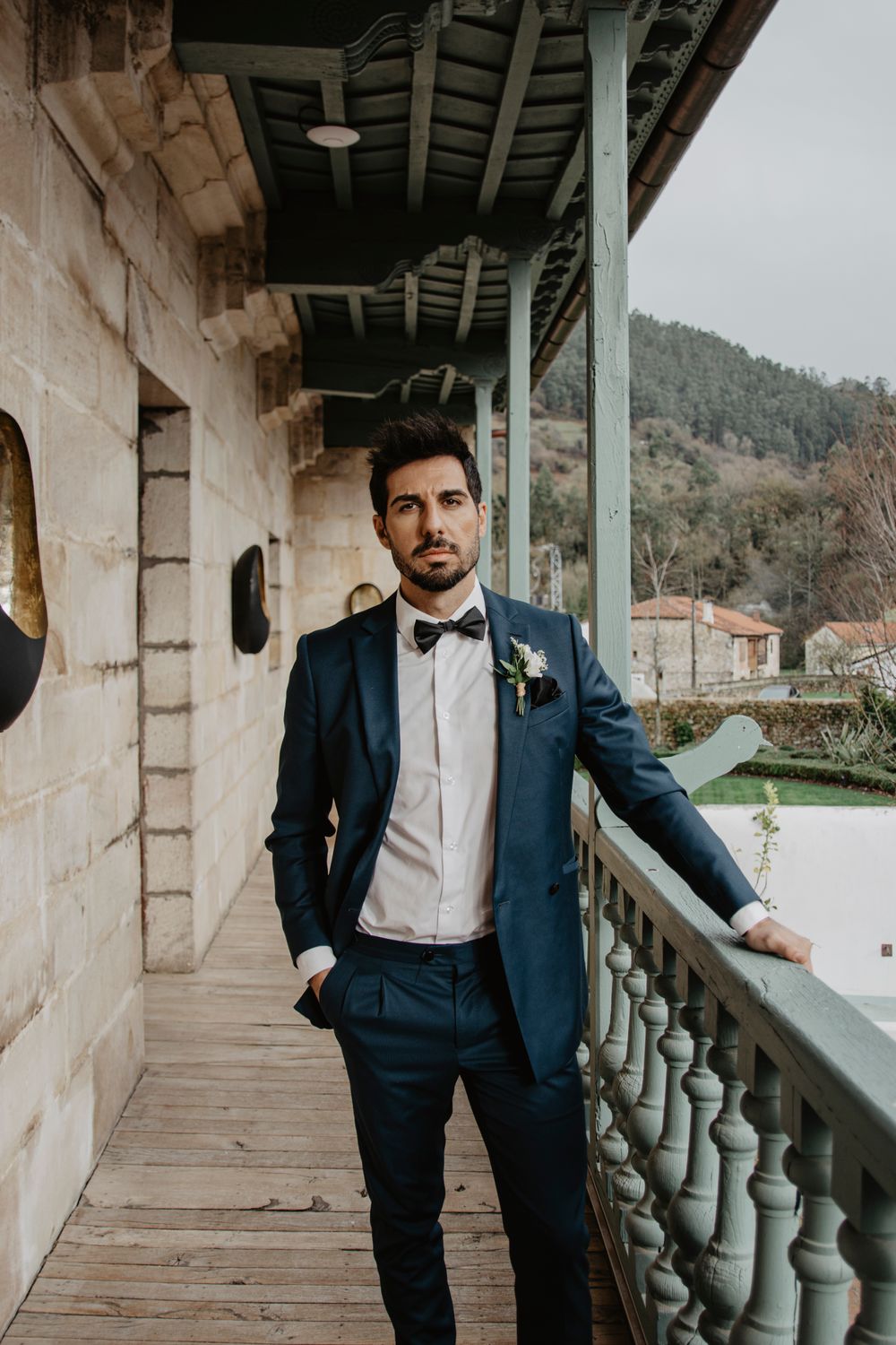 Traje de Boda Cruzado en Verde Petróleo