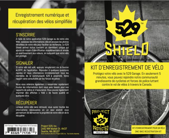 Garage 529 Registration kit for 1 bike