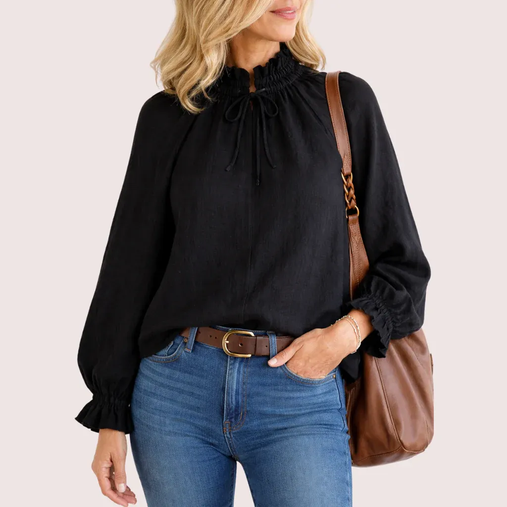 CARTER Frill Neck Linen Top