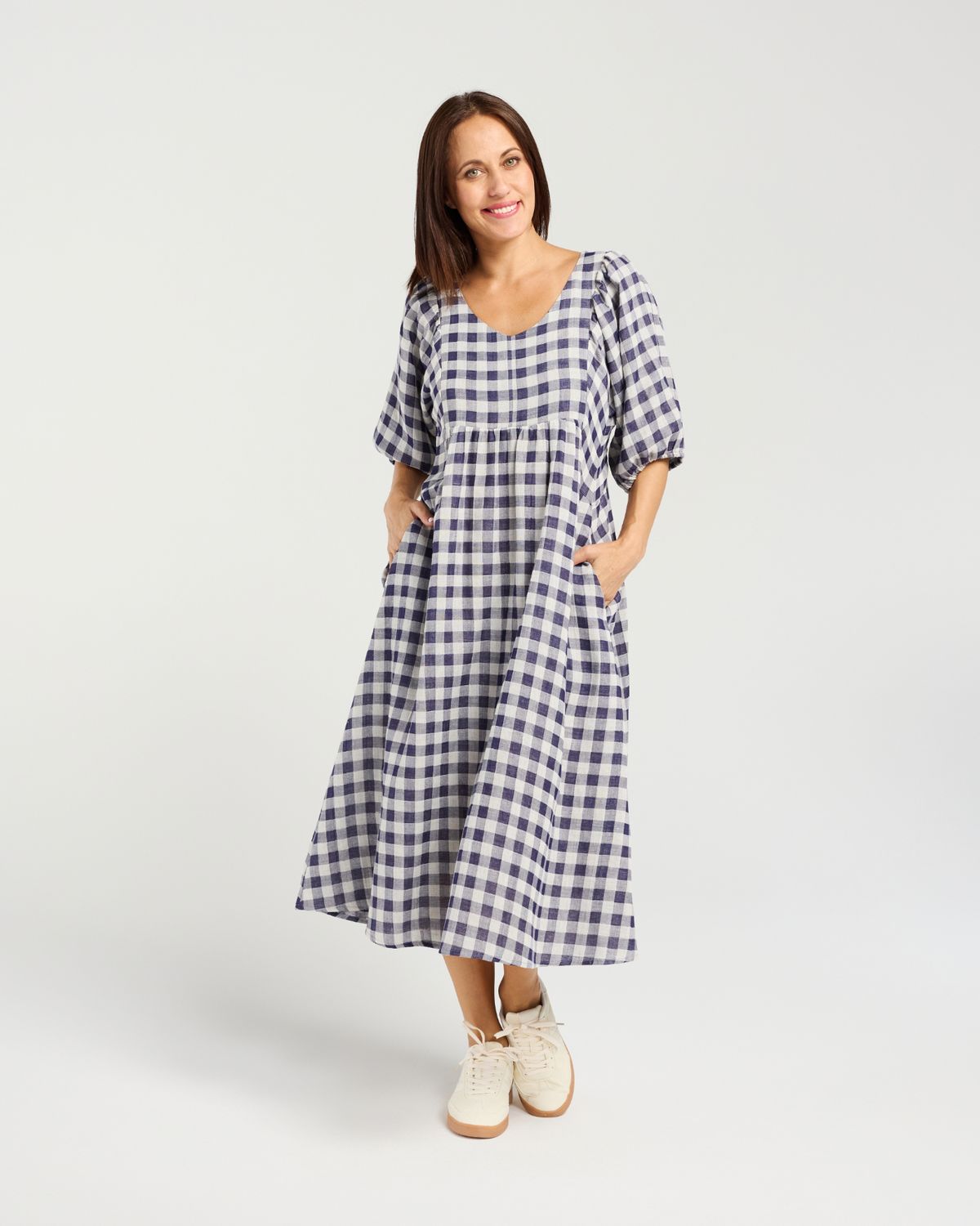 SEDUCE Linda Dress, Fabric: Cotton Linen Blend, Size: 8, colour: Classic Check