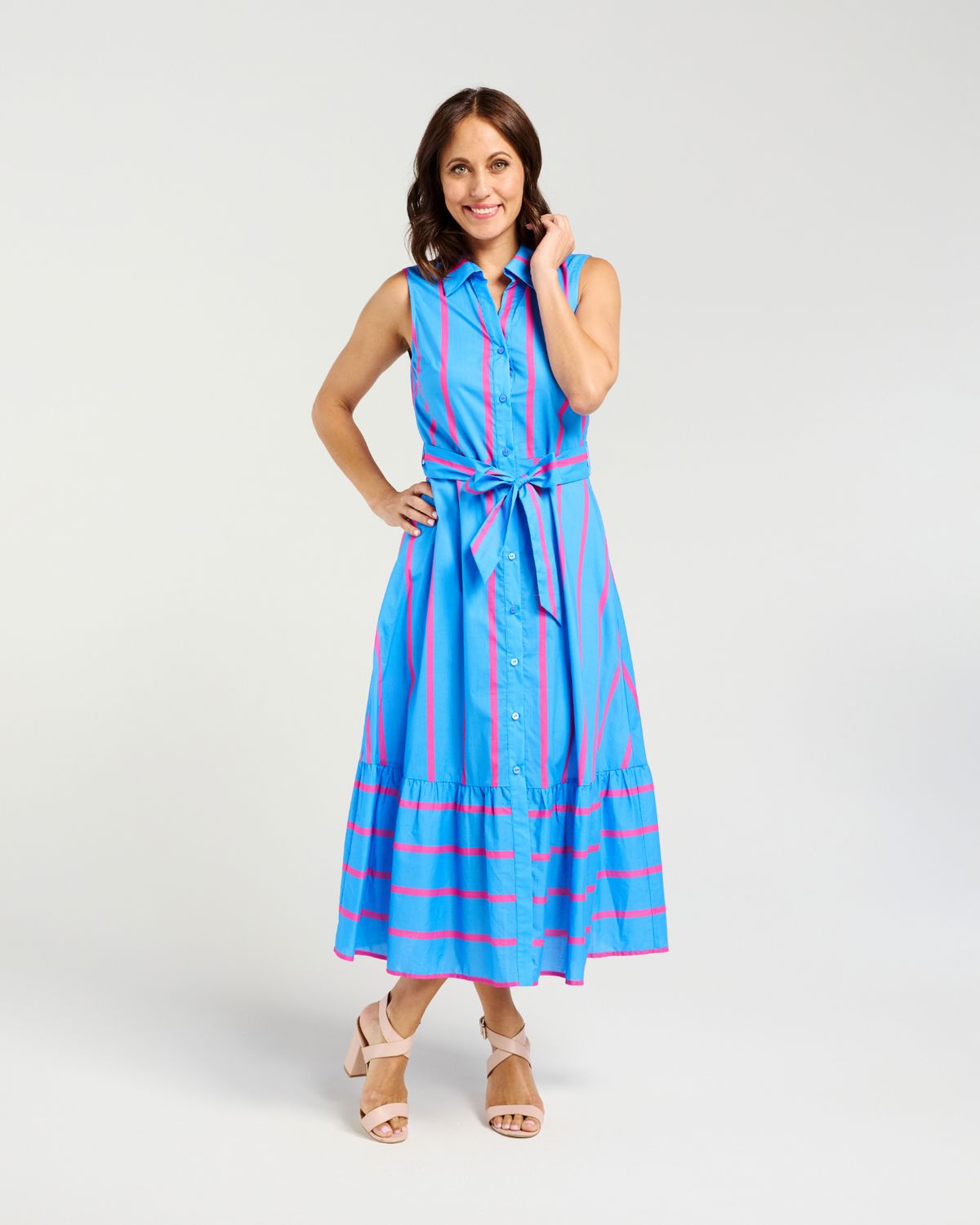 Peyton Dress, Fabric: 100% Cotton, Size: 10, colour: Pink Red Stripe