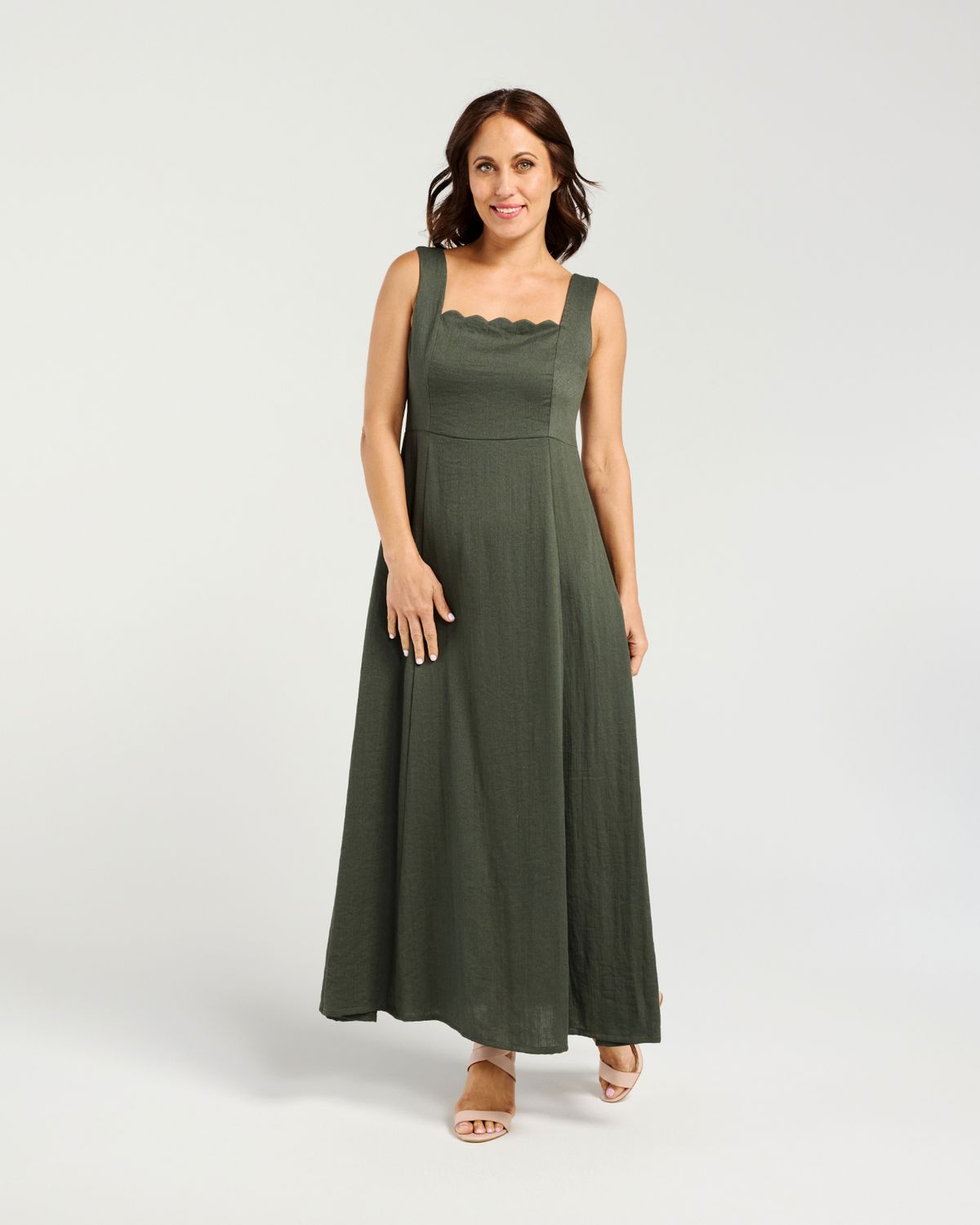 Molly Dress, Fabric: 55% Viscose 25% Nylon 20% Linen, Size: 8, colour: Olive