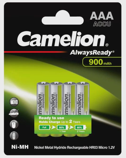 Camelion AAA Always Ready 900mAh Rechargeable Battery 4pk