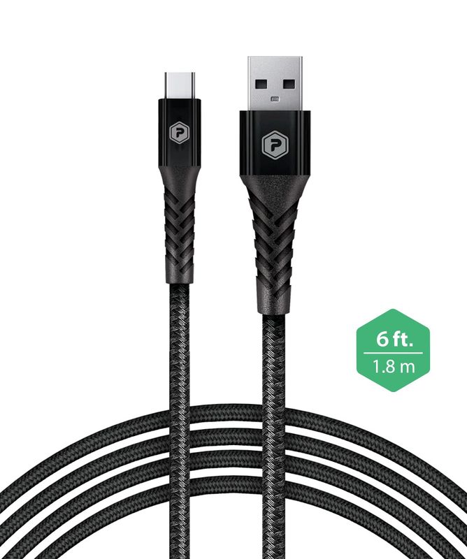 PowerPeak 6ft. Braided Nylon USB-A To USB Type-C Charge and Sync Cable - Black