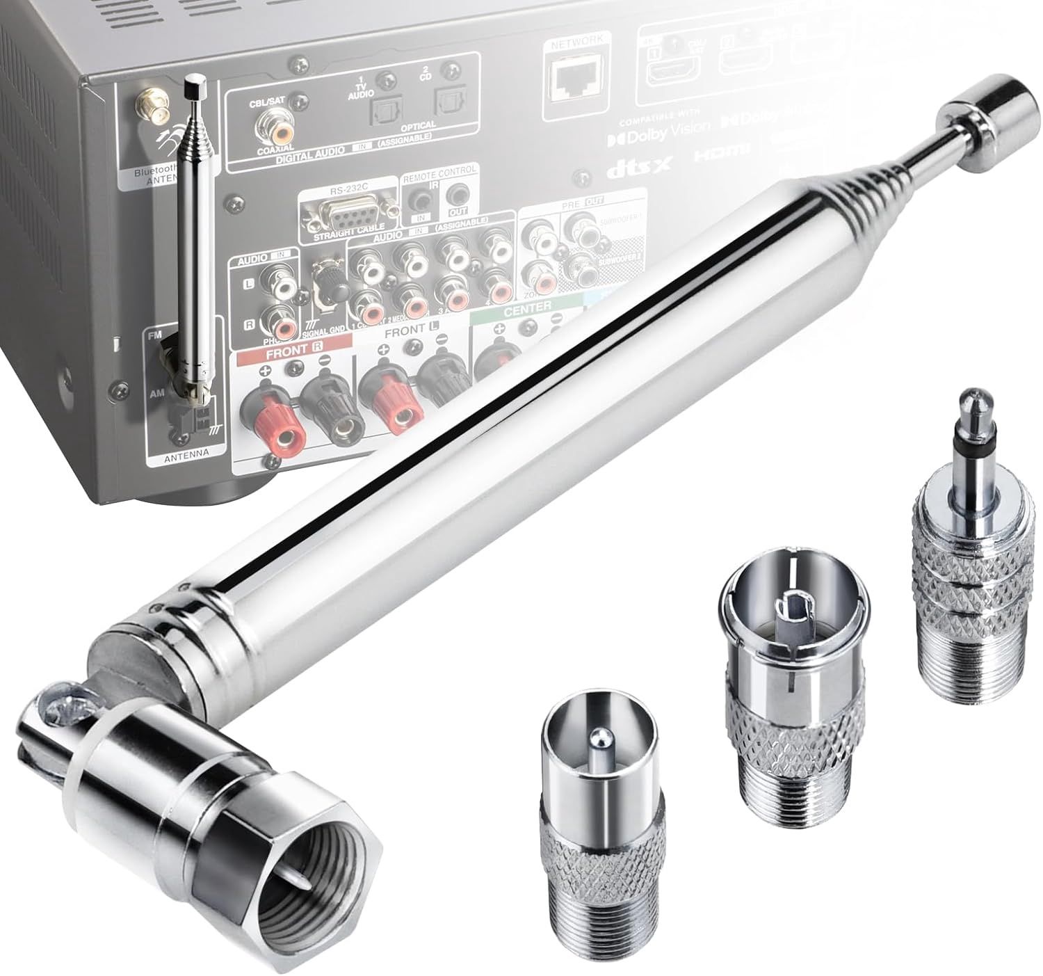 Telescopic Indoor FM Antenna with Adapters