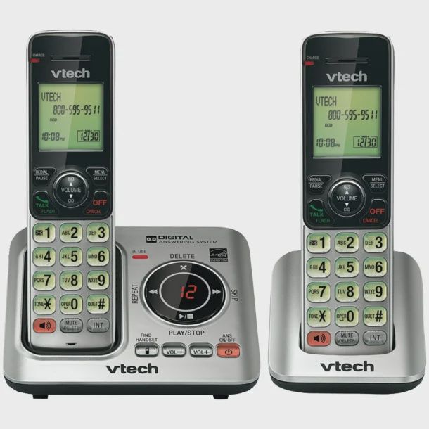 VTech DECT 6.0 Cordless Expandable Phone Combo with Caller ID, Call Waiting &amp; Answering System – Silver and Black (2-Handset System)