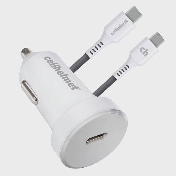 cellhelmet 30-Watt PD Car Charger with 3-Ft. Round USB-C to USB-C Cable