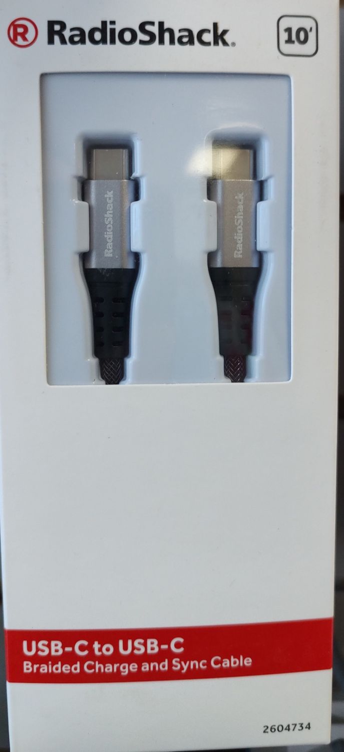 RadioShack USB-C to USB-C Braided Charge and Sync Cable - 10&#39; (Black)