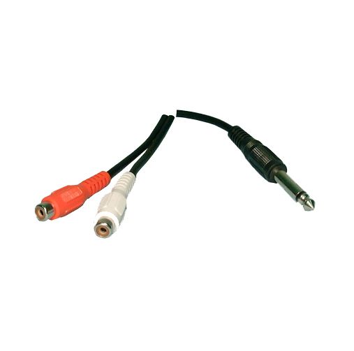 Y Adapter – 1/4" Mono Male to Dual RCA Female, 6 in.