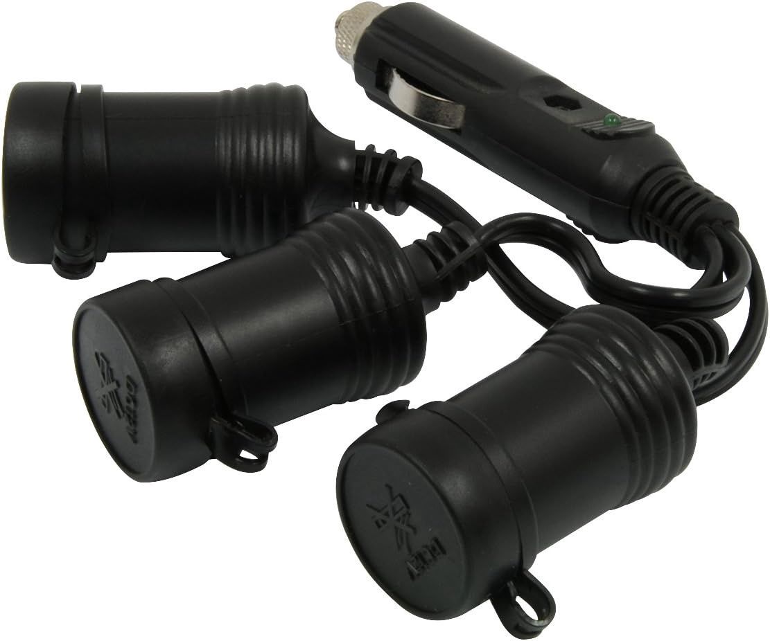 3-Way 12-Volt Adapter with Protective Caps – Heavy-Duty Triple Socket