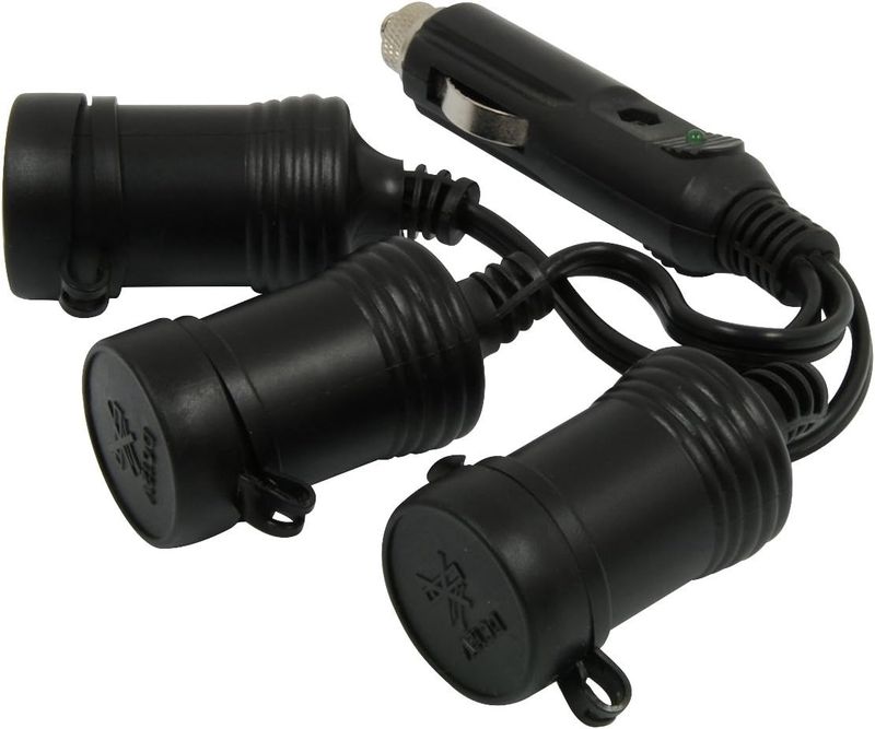3-Way 12-Volt Adapter with Protective Caps – Heavy-Duty Triple Socket