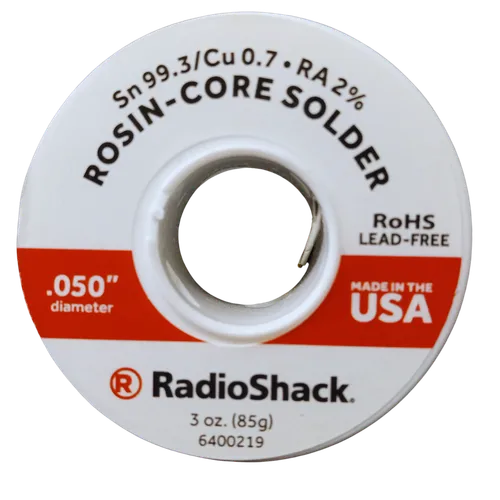 99.3% Tin (Sn) / 0.7% Copper (Cu) Lead-Free Rosin-Core Solder, 0.050" Diameter – 3.0 oz.