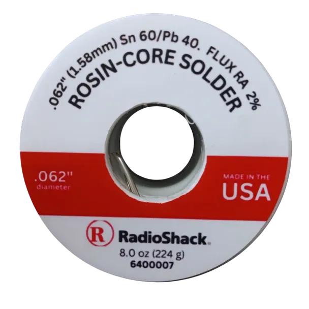 60/40 Tin (Sn) / Lead (Pb) Rosin-Core Solder, 0.062" Diameter – 8.0 oz.