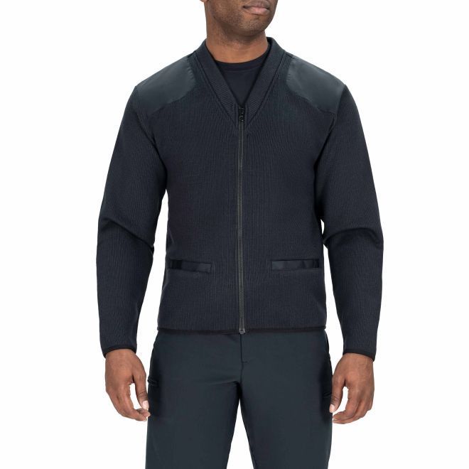 FLEECE-LINED ZIP FRONT SWEATER - DARK NAVY