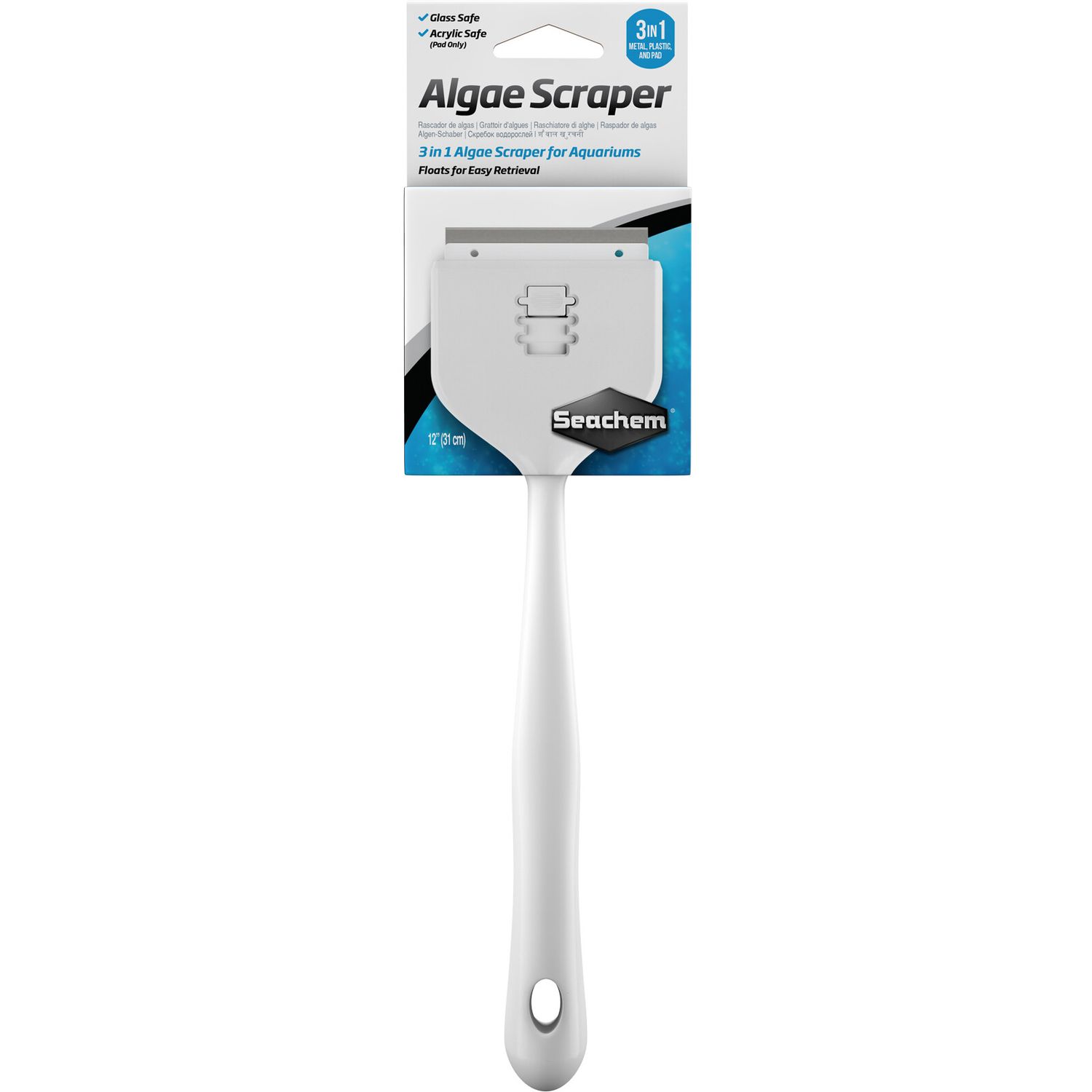 Seachem Laboratories 3-in-1 Algae Scraper for Glass and Acrylic Aquariums 12"