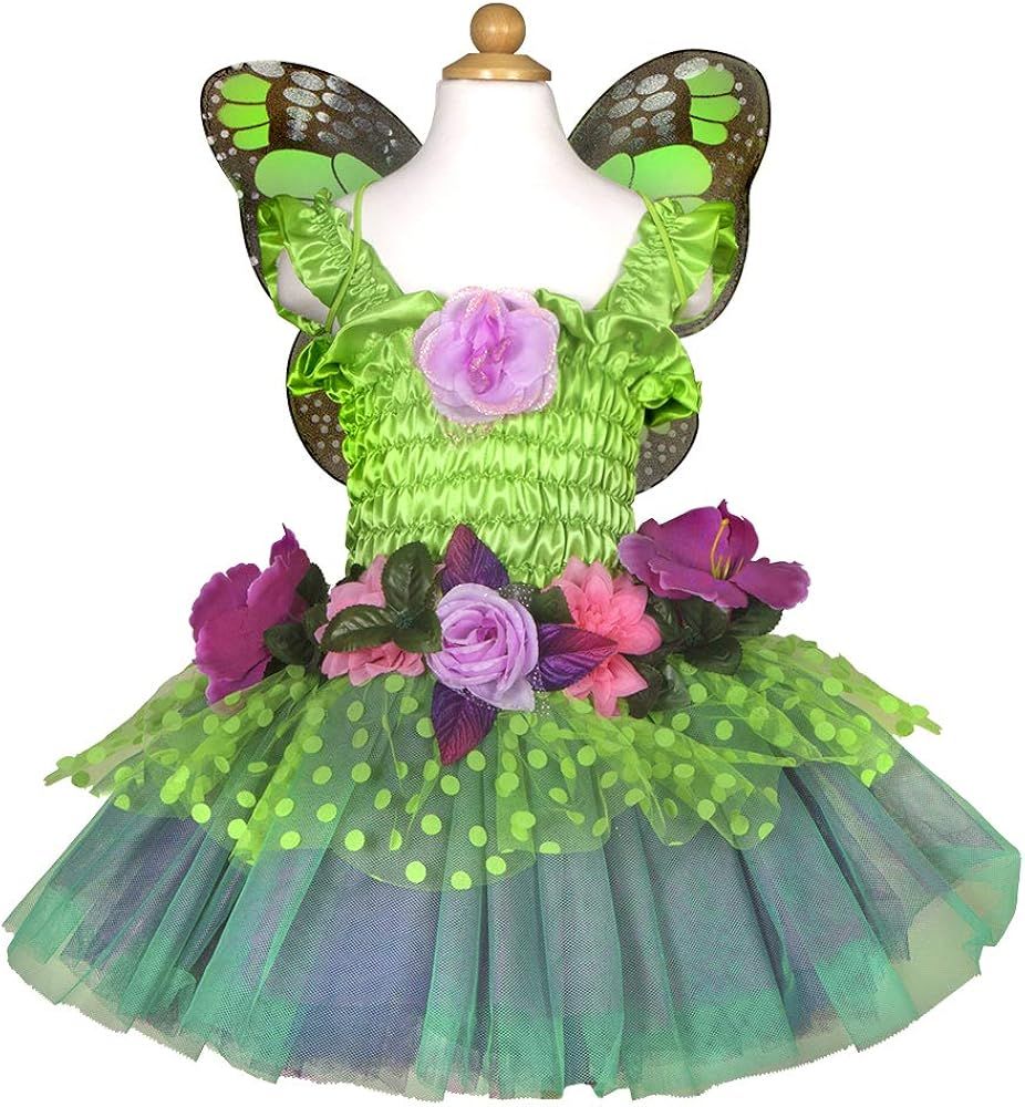 Great Pretenders 36603 Fairy Blooms Deluxe Dress &amp; Wings, Green, Size 3-4 -GTO