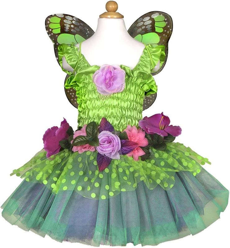 Great Pretenders 36603 Fairy Blooms Deluxe Dress &amp; Wings, Green, Size 3-4